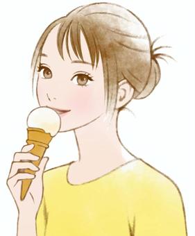 アイスを食べる女性バニラ アイス,食べる,女性,アイスクリーム,バニラ,スイーツ,人物,若い,かわいい,きれいのイラスト素材