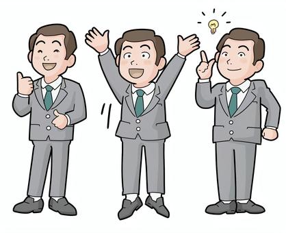 笑顔ナイス　スーツ姿の男性位 男性,喜ぶ,閃く,ナイス,笑顔,ばんざい,立つ,スーツ,３種類,ビジネスのイラスト素材