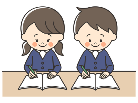 勉強をする小学生 勉強,宿題,学習,テスト,学ぶ,課題,塾,自主勉強,自習,自宅学習のイラスト素材