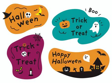 ハロウィンのかわいいバナーセット ハロウィン,バナー,かぼちゃ,お化け,コウモリ,館,骸骨,蜘蛛の巣,墓,帽子のイラスト素材
