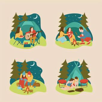 Camping set (night, person playing guitar, etc.), JPG, PNG and AI Camping set (night, person playing guitar, etc.), , JPG, PNG and AI