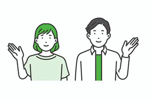 案内,クリエイター私服男女 線画,ポーズ,日本人,キャラクター,フラット,ベクター,イラスト,人,人物,シンプルのイラスト素材