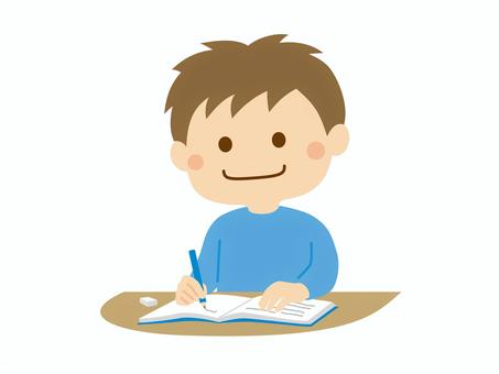 勉強するこども1_長袖_笑顔 こども,勉強,学習,塾,受験,冬期講習,春期講習,宿題,男の子,笑顔のイラスト素材