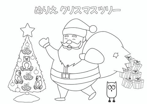 塗り絵・クリスマスツリーのクマ 塗り絵,ぬりえ,クリスマス,冬,ヒイラギ,柊,メリークリスマス,飾り,植物,インテリアのイラスト素材