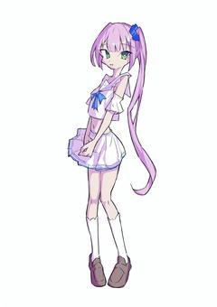 立ち絵_2(セーラー服) 女の子,立ち絵,萌え系,セーラー服,サイドテール,笑顔,学生,アニメ調,全身,イラストのイラスト素材