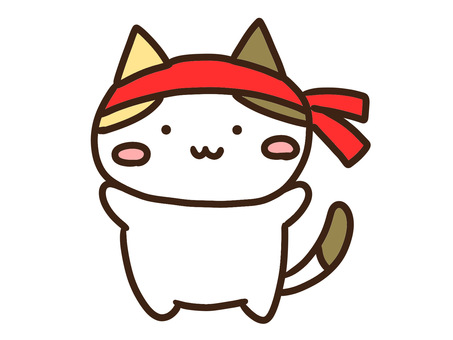 はちまきをしてやる気を出すかわいい三毛猫 はちまき,ねこ,やる気,運動会,赤,かわいい,イベント,行事,前向き,頑張るのイラスト素材