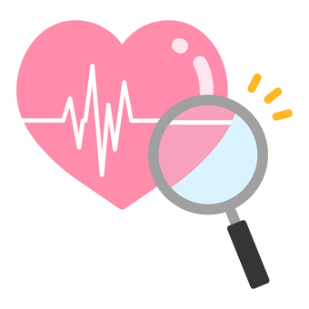 ハートとルーペと波形 ハートとルーペと波形 ハート,心拍,波形,ルーペ,検査,命,医療,診察,健康,見るのイラスト素材