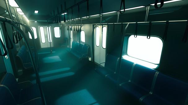 海外風の電車の光が差し込む暗い静寂な空席 電車,電車内,背景,乗り物,座席,吊り革,公共機関,交通機関,通勤,通学のイラスト素材