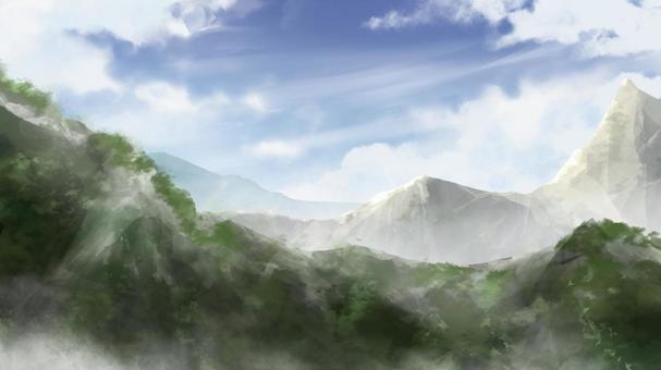 険しい山　背景イラスト 山,山岳,険しい,山頂,森,峻岳,景色,風景,背景,壁紙のイラスト素材