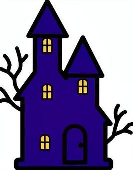 ハロウィンの紫の洋館です。 ハロウィン,洋館,シンプル,お化け屋敷,ホラー,不気味,紫のイラスト素材