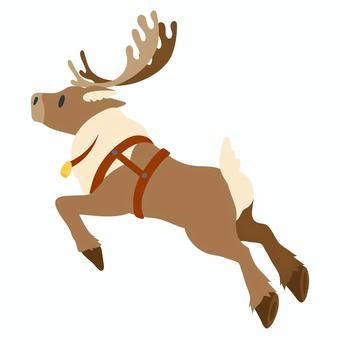走るトナカイの単体イラスト ハーネス付き トナカイ,クリスマス,動物,飛び跳ねる,走る,飛行,冬,季節,北欧,シンプルのイラスト素材