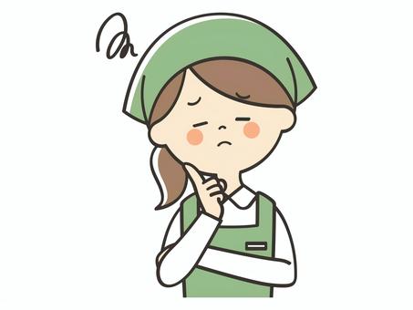 悩む女性店員 悩む女性店員 困る,悩む,考える,心配,不安,不満,店員,女性,パート,バイトのイラスト素材