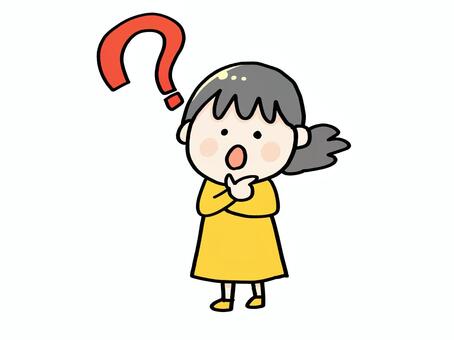 女の子0028_疑問（全身） 疑問,質問,謎,問題,わからない,教えて,考える,クイズ,女の子,キャラクターのイラスト素材