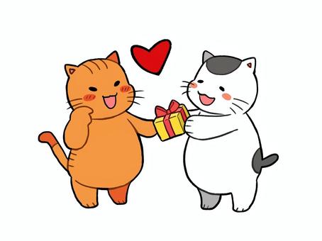 バレンタインのプレゼントをあげる猫 バレンタインのプレゼントをあげる猫 猫,バレンタイン,プレゼントのイラスト素材