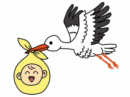 赤ちゃんを運ぶコウノトリ 赤ちゃんを運ぶコウノトリ コウノトリ,妊娠,出産,妊活,赤ちゃんのイラスト素材