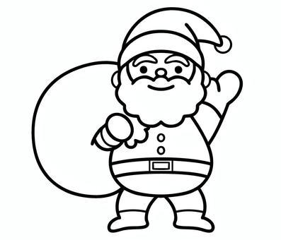 サンタさんの線画 サンタクロース,サンタさん,かわいい,デフォルメ,ゆるい,プレゼント,笑顔,クリスマス,シンプル,線のイラスト素材