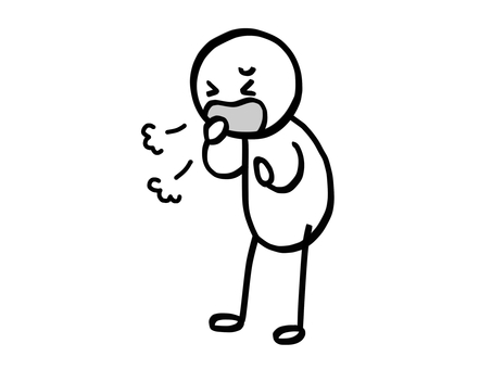 モノクロ棒人間　咳をする人 棒人間,人,咳,風邪,むせる,喉,痛い,インフルエンザ,病気,体調不良のイラスト素材