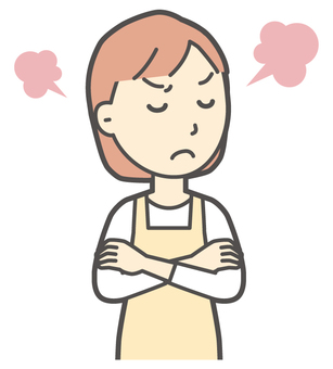  エプロン女性-384-バスト 怒る,主婦,エプロン,女性,ママ,ヘルパー,家政婦,家事代行,人物,かわいいのイラスト素材