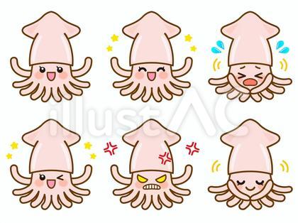 かわいいイカのイラストセット_ベクター5