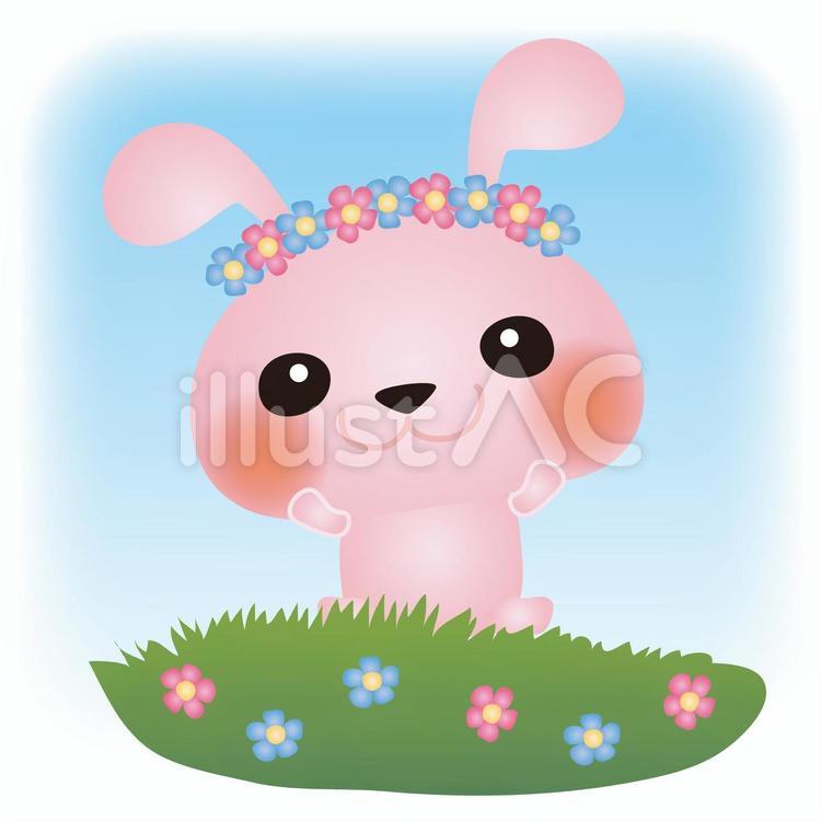 うさぎお花畑 うさぎ,花,花かんむりのイラスト素材