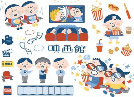 映画館イラストセット 映画,映画館,シネマ,子ども,男の子,女の子,男女,キッズ,8人,大人数のイラスト素材