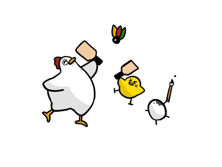 にわとり親子＿羽根つき 羽子板,正月,羽根つき,昔の遊び,遊び,年末年始,お正月,にわとり,鶏,鳥のイラスト素材