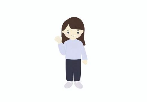 手を振る子供（ロングヘア） 子供,さよなら,女の子,バイバイ,挨拶,手描き,かわいい,笑顔,別れ,素材のイラスト素材