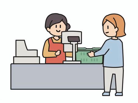 レジでお会計をする女性 レジ,支払い,買い物,店舗,日常,精算,お店,会計中,お金,客のイラスト素材