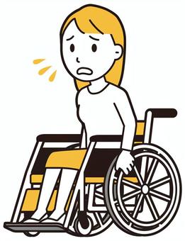  ロングヘア女性(黄)-322-全身 車いす,慌てる,女性,女の子,人物,かわいい,困った,トラブル,問題,失敗のイラスト素材