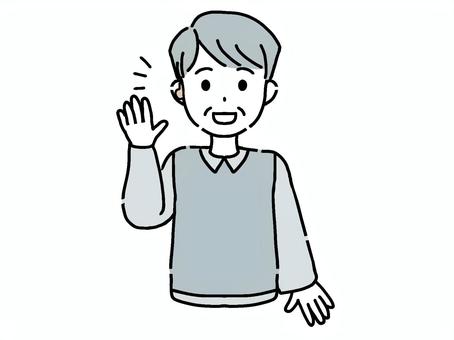 補聴器をつけたおじいさん02 補聴器,おじいさん,男性,耳,難聴,聴こえる,喜ぶ,笑顔,年配,高齢者のイラスト素材