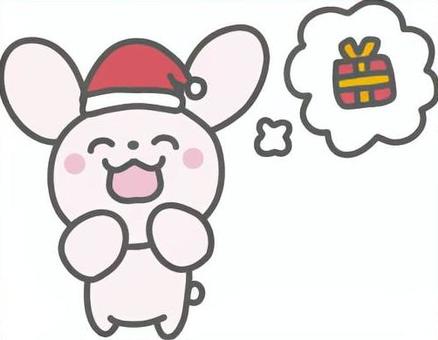 クリスマスプレゼントを楽しみにしている絵 クリスマス,プレゼント,うさぎ,サンタ,帽子,ワクワク,楽しみ,嬉しい,やったー,想像のイラスト素材