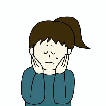 悩んでいる女性 女性,人物,シンプル,悩み,苦悩,困り顔のイラスト素材
