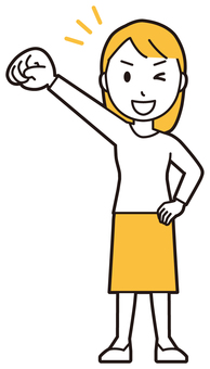  ロングヘア女性(黄)-363-全身 応援,女性,女の子,人物,かわいい,応援団,叫ぶ,声援,表情,感情のイラスト素材