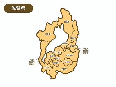 滋賀県の地図のイラスト（市町村名つき） 地図,滋賀県,琵琶湖,大津市,草津市,守山市,栗東市,野洲市,甲賀市,湖南市のイラスト素材