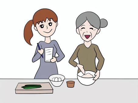 料理を教わる主婦 料理,教わる,主婦,義母,メモ,伝授,受け継ぐ,手ほどき,習う,家庭の味のイラスト素材