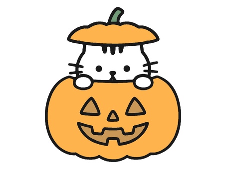 カボチャから顔を出すネコ・ハロウィン 猫,ネコ,ねこ,ハロウィン,ハロウィーン,カボチャ,かぼちゃ,ジャックオランタン,パンプキン,ハロウィン飾りのイラスト素材