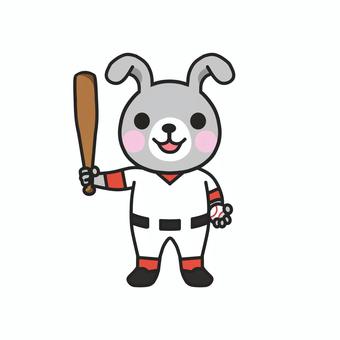 野球のユニフォームを着た動物　ウサギ