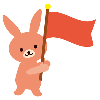 A rabbit cheering by waving a flag, rabbit, animal, flag, JPG and PNG