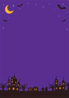 ハロウィン背景お城墓地フレームA4縦 ハロウィン,秋,フレーム,背景,a4縦,かぼちゃ,お城,月,こうもり,三日月のイラスト素材