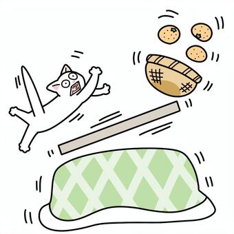 地震に驚く白猫 白猫,地震,災害,揺れる,驚く,コタツ,みかん,冬,猫,動物のイラスト素材