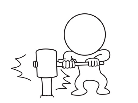 杭を打つ 棒人間,杭,線画,シンプル,ゆるいのイラスト素材