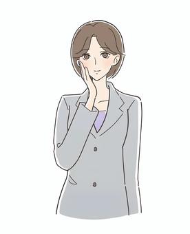 女性イラスト_照れる スーツ 女性イラスト_照れる スーツ 女性,手書き,おしゃれのイラスト素材