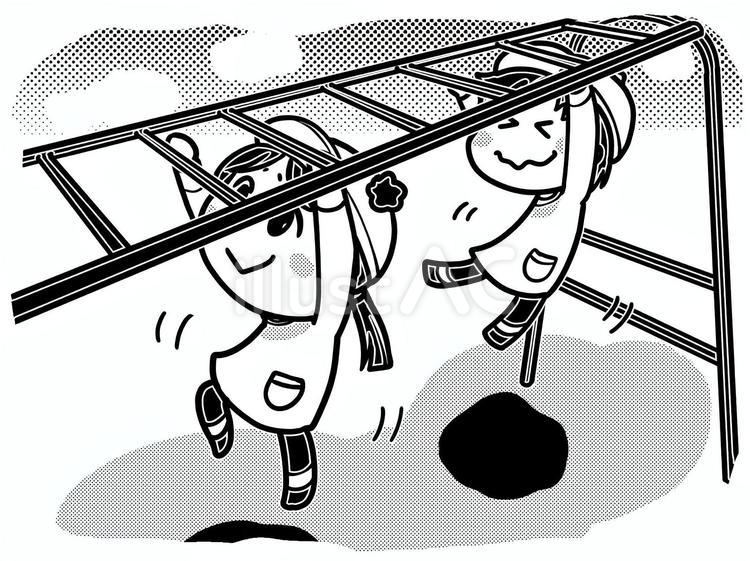 公園で遊ぼう2(白黒) 遊び,遊ぶ,公園のイラスト素材
