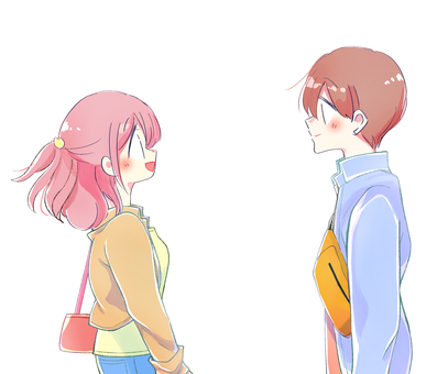 向かい合う秋の男女 向かい合う秋の男女 カップル,デート,秋,男女,爽やか,お出かけ,笑顔,恋愛,若い,向かい合うのイラスト素材