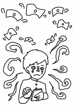 課金中毒の男子学生　線画 課金,中毒,ゲーム,男子,学生,スマホ,異常,線画のイラスト素材