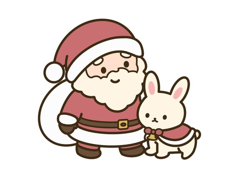 クリスマスうさぎ（サンタさんと一緒） サンタさん,うさぎ,動物,クリスマス,12月,かわいい,イベント,行事,アイコン,ワンポイントのイラスト素材