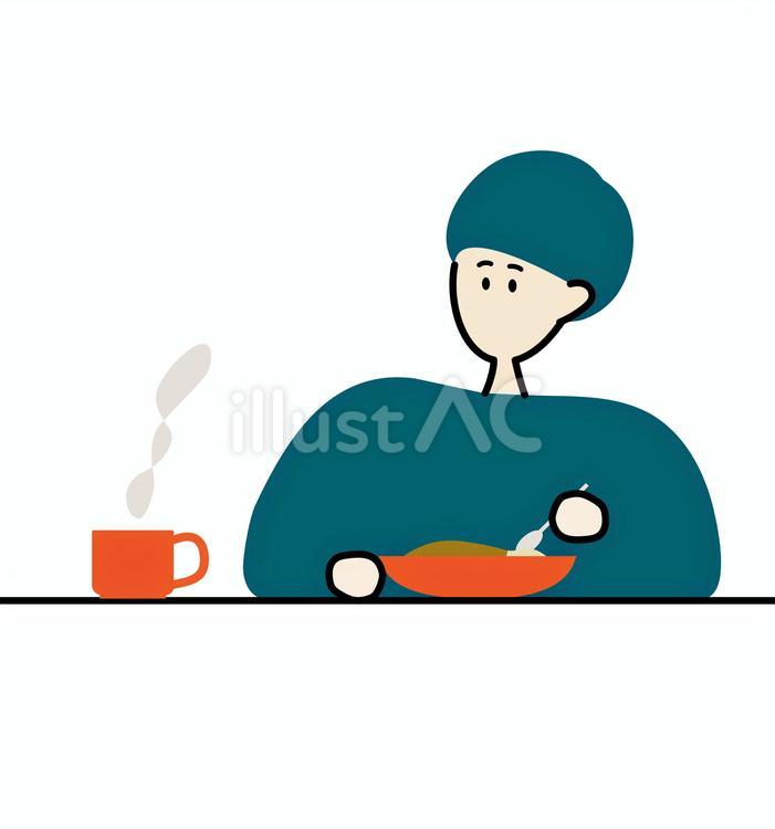 カレーを食べるきのこヘア カレー,ごはん,男性のイラスト素材