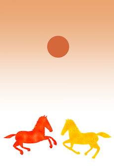 2026_年賀状27 馬,午,サラブレッド,躍動感,走る,駆ける,前進,太陽,朝日,朝焼けのイラスト素材