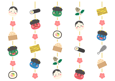 節分のつるし飾り 節分のつるし飾り 節分,鬼,豆,恵方巻,節分豆,節分飾り,2月,つるし飾り,吊るし飾り,冬のイラスト素材