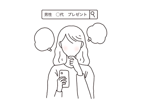 検索する女性 女性,調べる,リサーチ,検索,スマホ,検索窓,吹き出し,迷う,考える,顔なしのイラスト素材